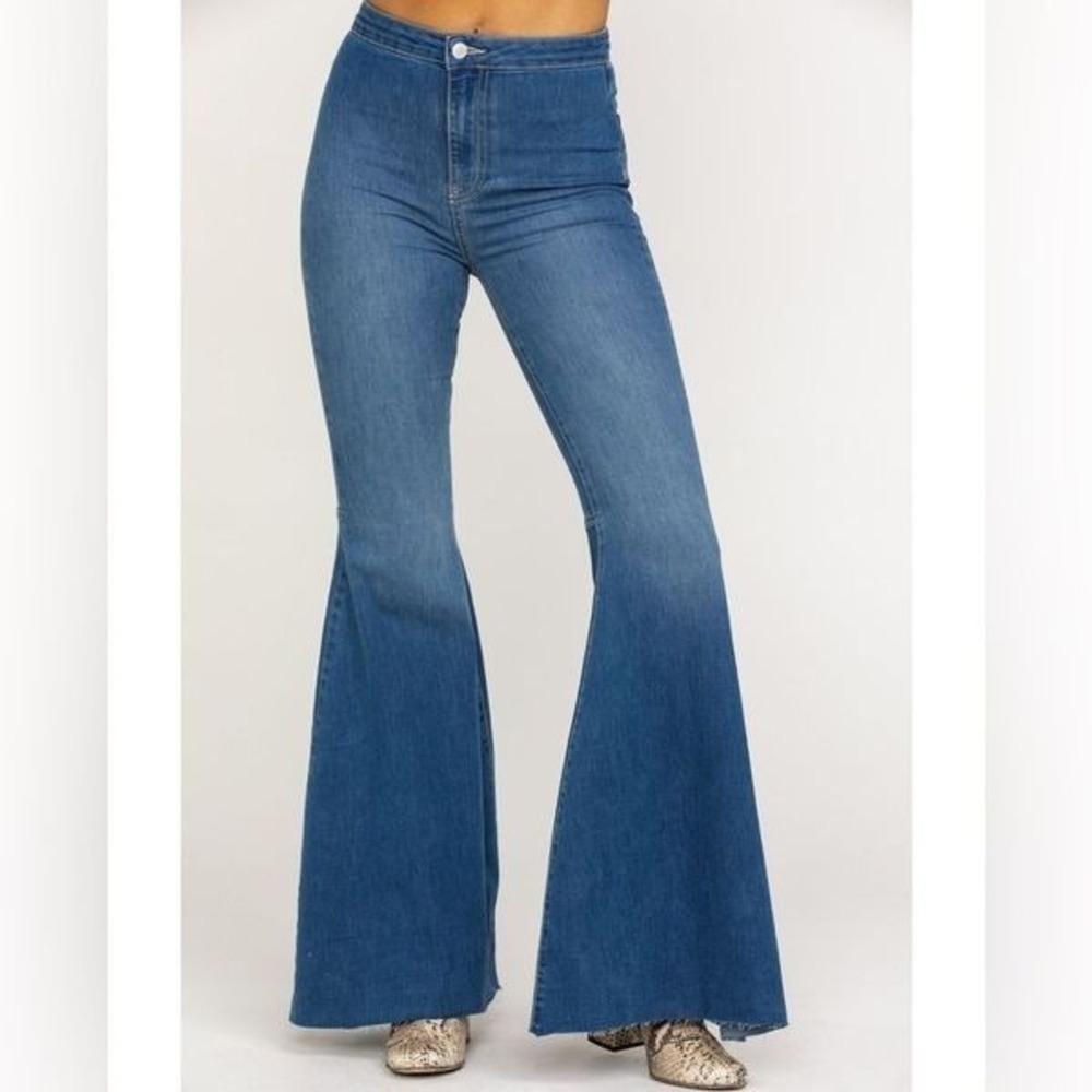FREE PEOPLE WOMEN'S DARK WASH HIGH RISE JUST FLOAT ON FLARE JEANS